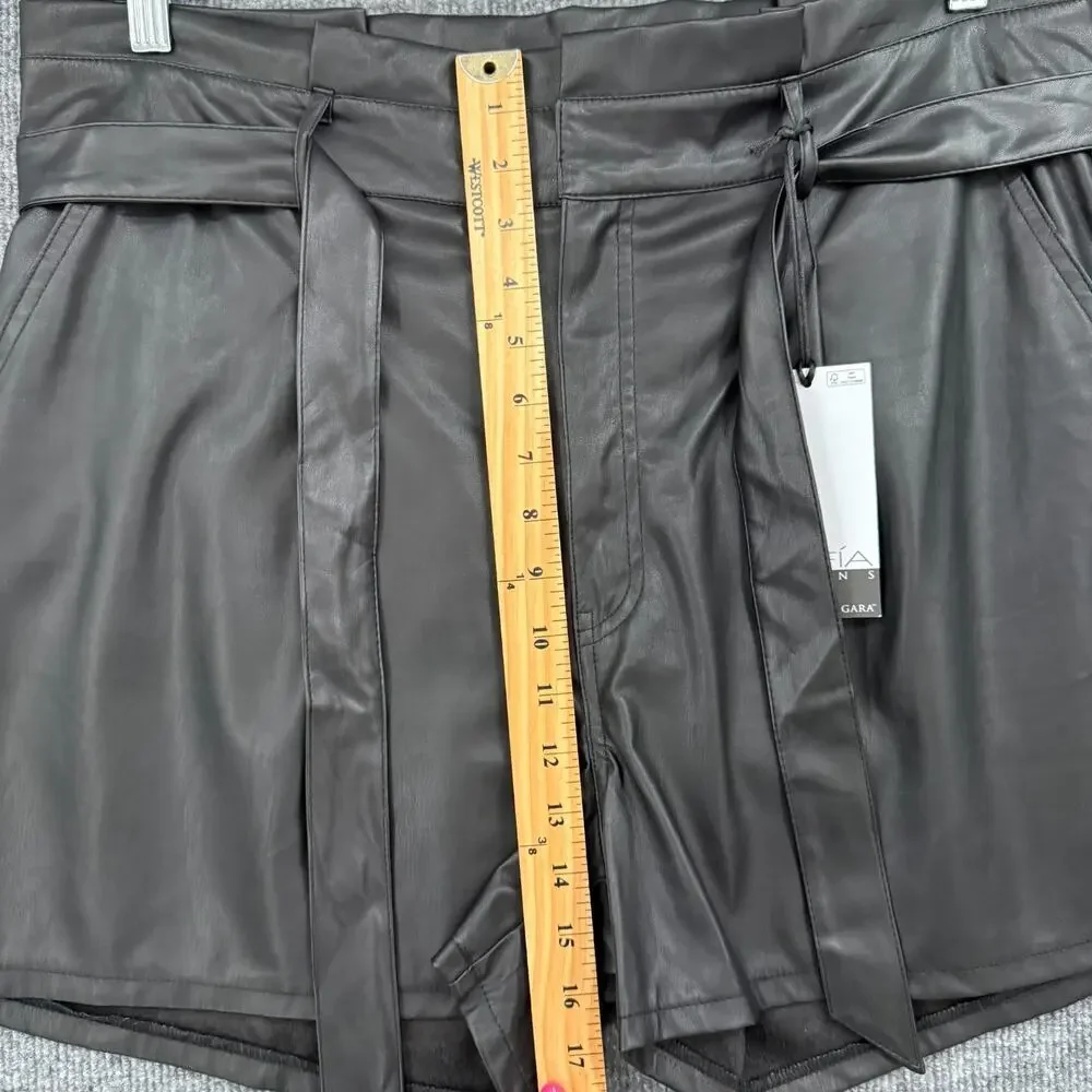Sofia Vergara Womens Faux Leather Paperbag Shorts Sz 18 Black Belted Dressy NWT